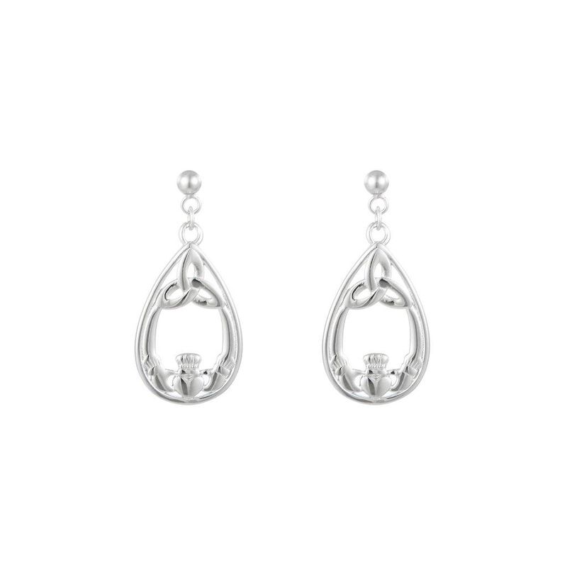 Silver Sterling Trinity and Claddagh Drop Earrings